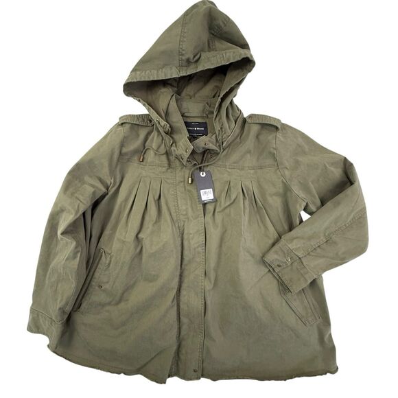 NEW Lucky Brand Military Utility Jacket Women Plus 1X Army Green Hooded Pleats - Picture 1 of 13